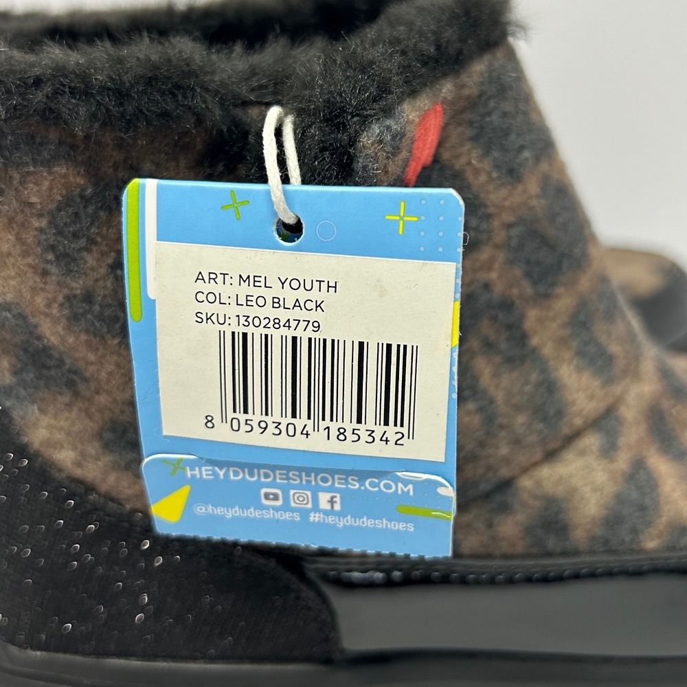 Hey Dude Youth Leopard Black Faux Fur Boots Kids Size 4 Brand New With Tags - Picture 7 of 15
